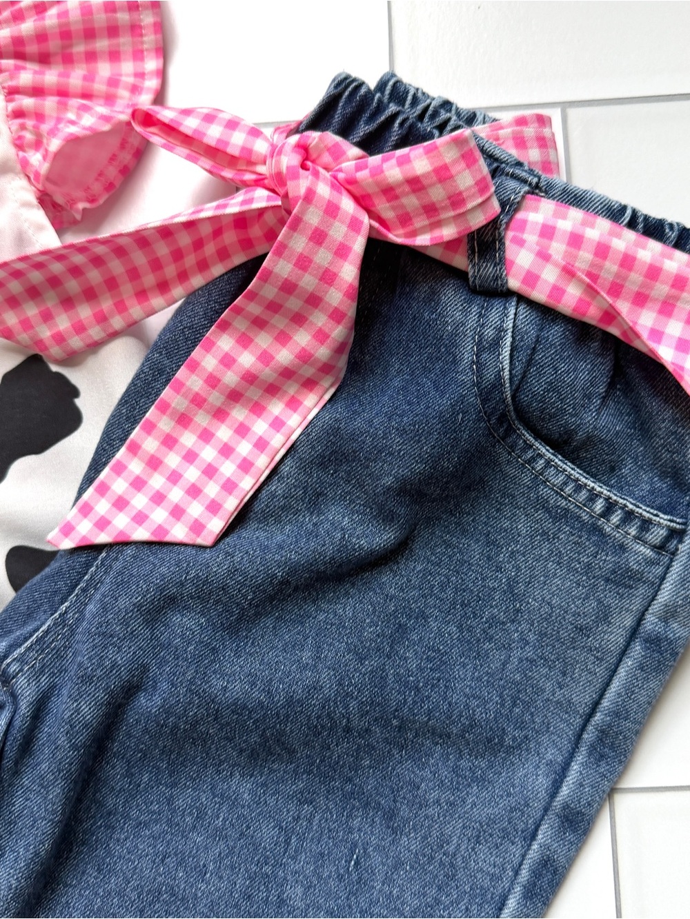 18-24M🐮2pc Western Cowgirl Outfit Cow Print Button Down Shirt Rodeo Denim Jeans - Picture 6 of 14